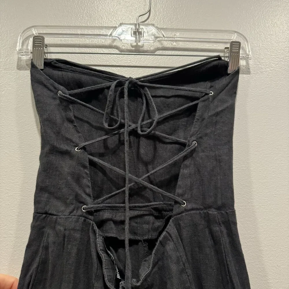 Reformation Jager Jumpsuit 100% Linen Pant FLAWED Black Tie Up Back Womens sz 6
